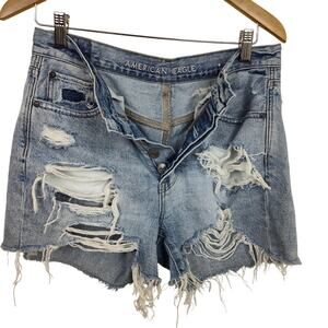 American Eagle Shorts Buttonfly Womens 6 Blue 90s Boyfriend Distressed Denim